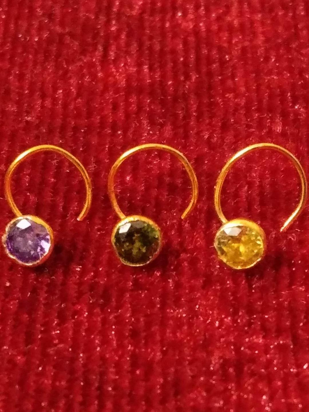 SHREEVARAM Pack of 3 Cubic Zirconia Diamond Gold-Plated Brass Nose Ring