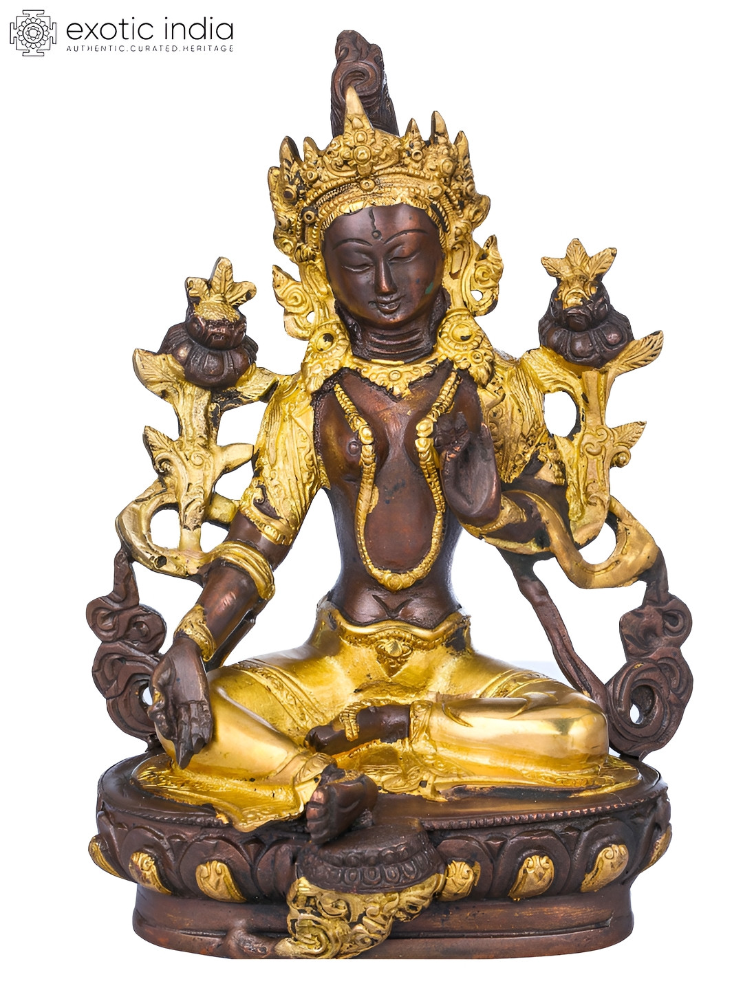 Exotic India Gold-Toned & Brown Tibetan Buddhist Deity Idol Showpiece