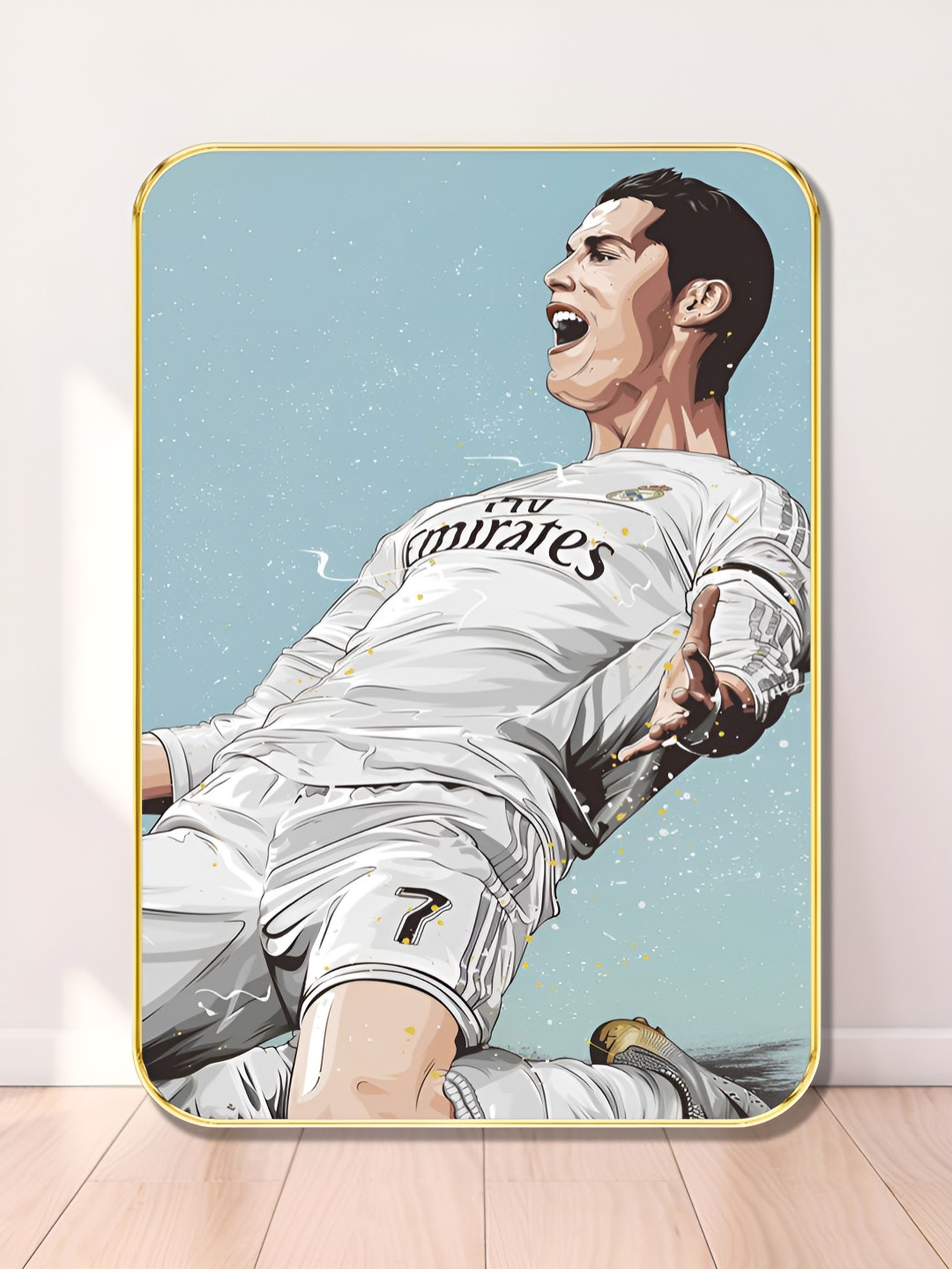 SAF Blue & White Cristiano Ronaldo Goal Celebration Wooden Wall Art
