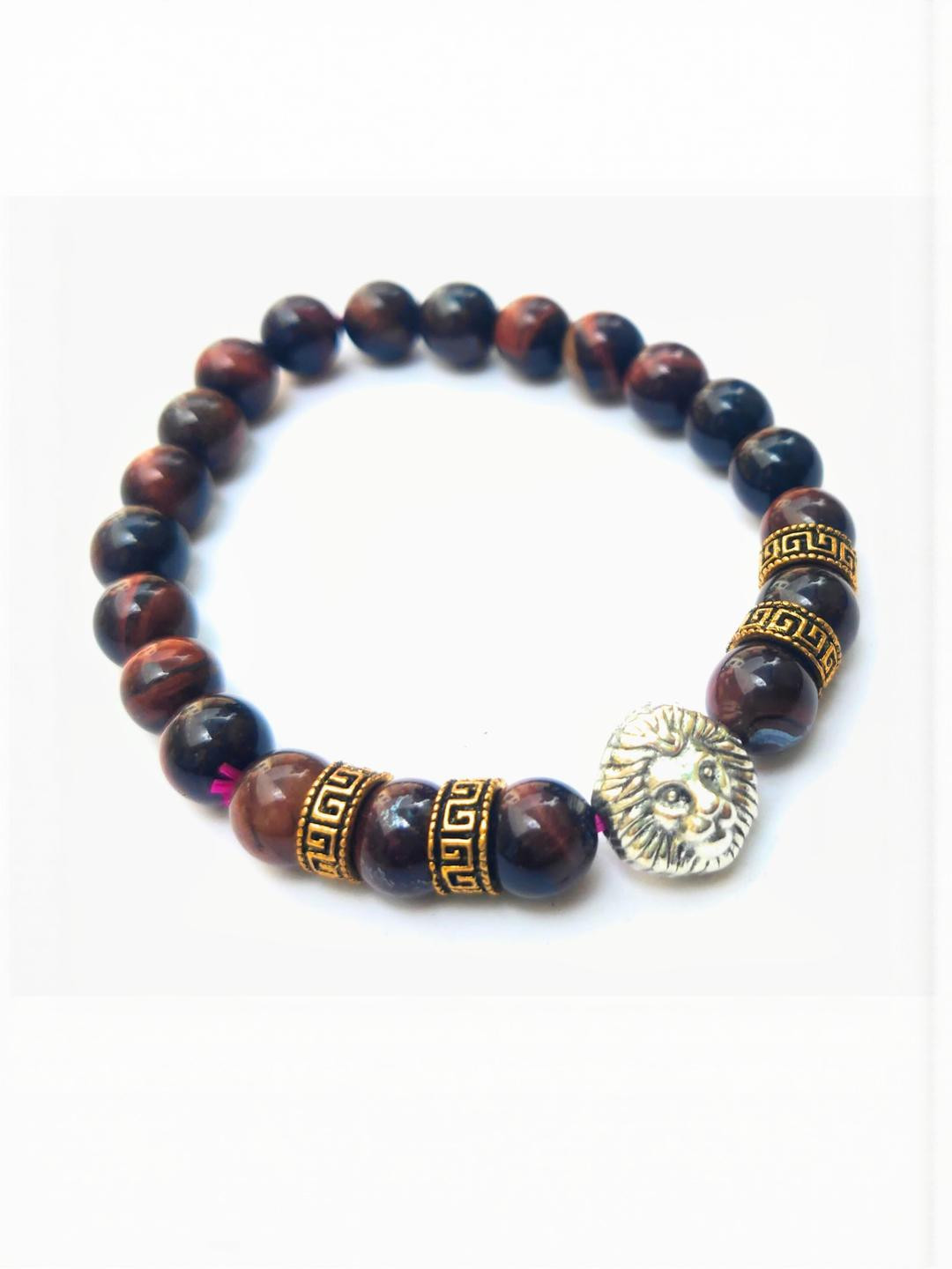 Apnisanskriti Unisex Red Tiger Eye With Lion Stone Bracelet