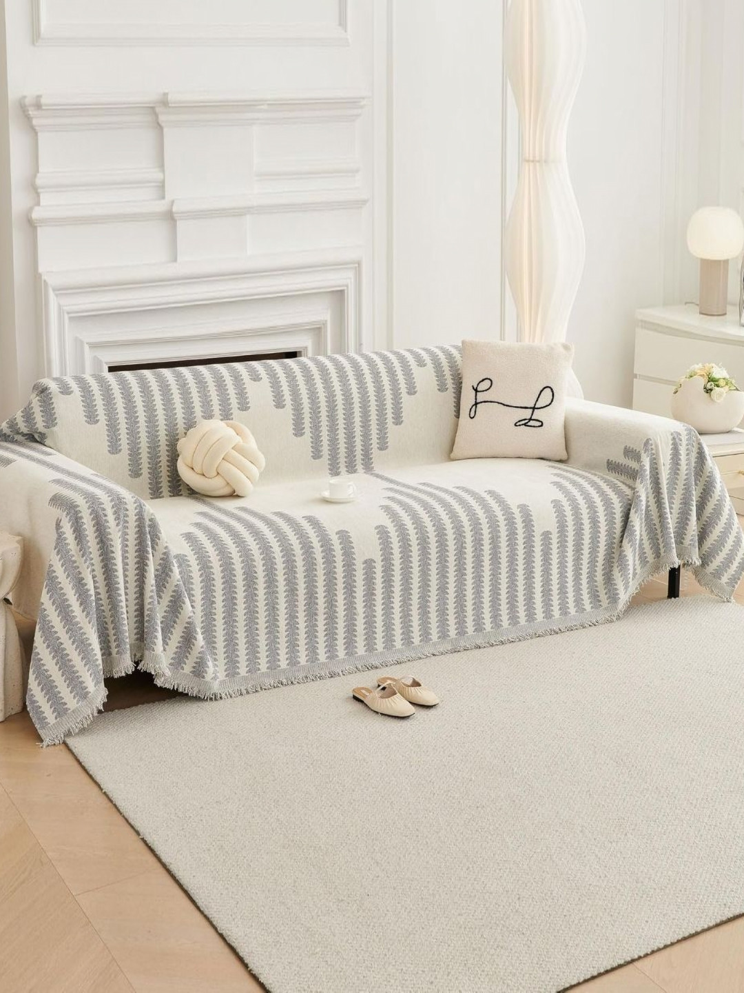 Stylista Grey Polyester Sofa Cover With Arms