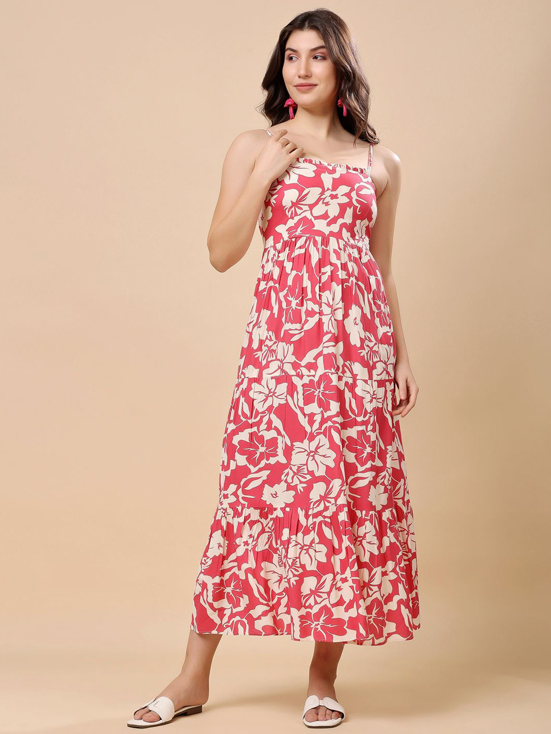 T TRYON ULTIMATE Floral Print Shoulder Straps Fit And Flare Maxi Dress