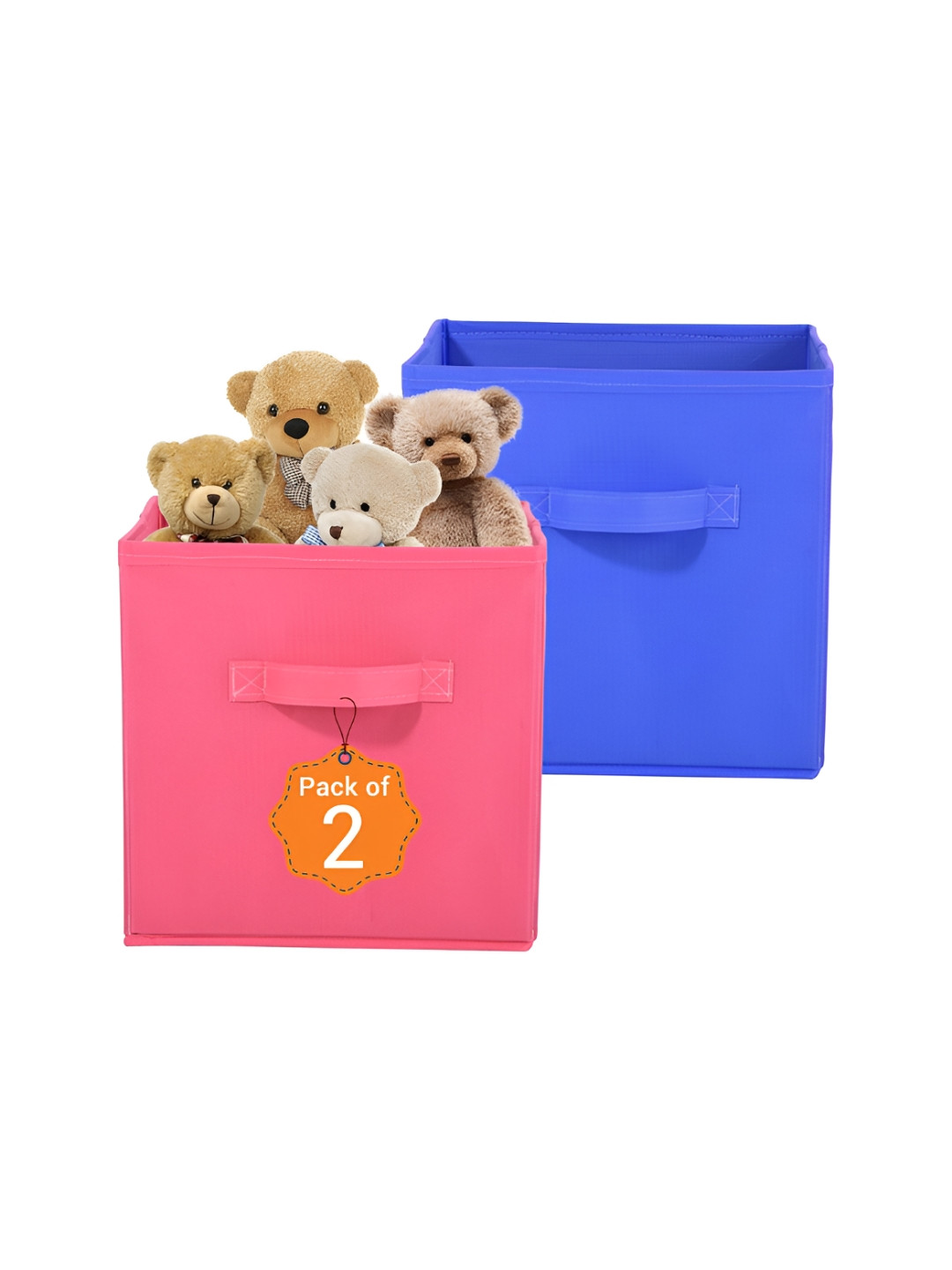 Aura 2 Pcs Pink & Blue Square Storage Box Wardrobe Drawer Organisers with Handle