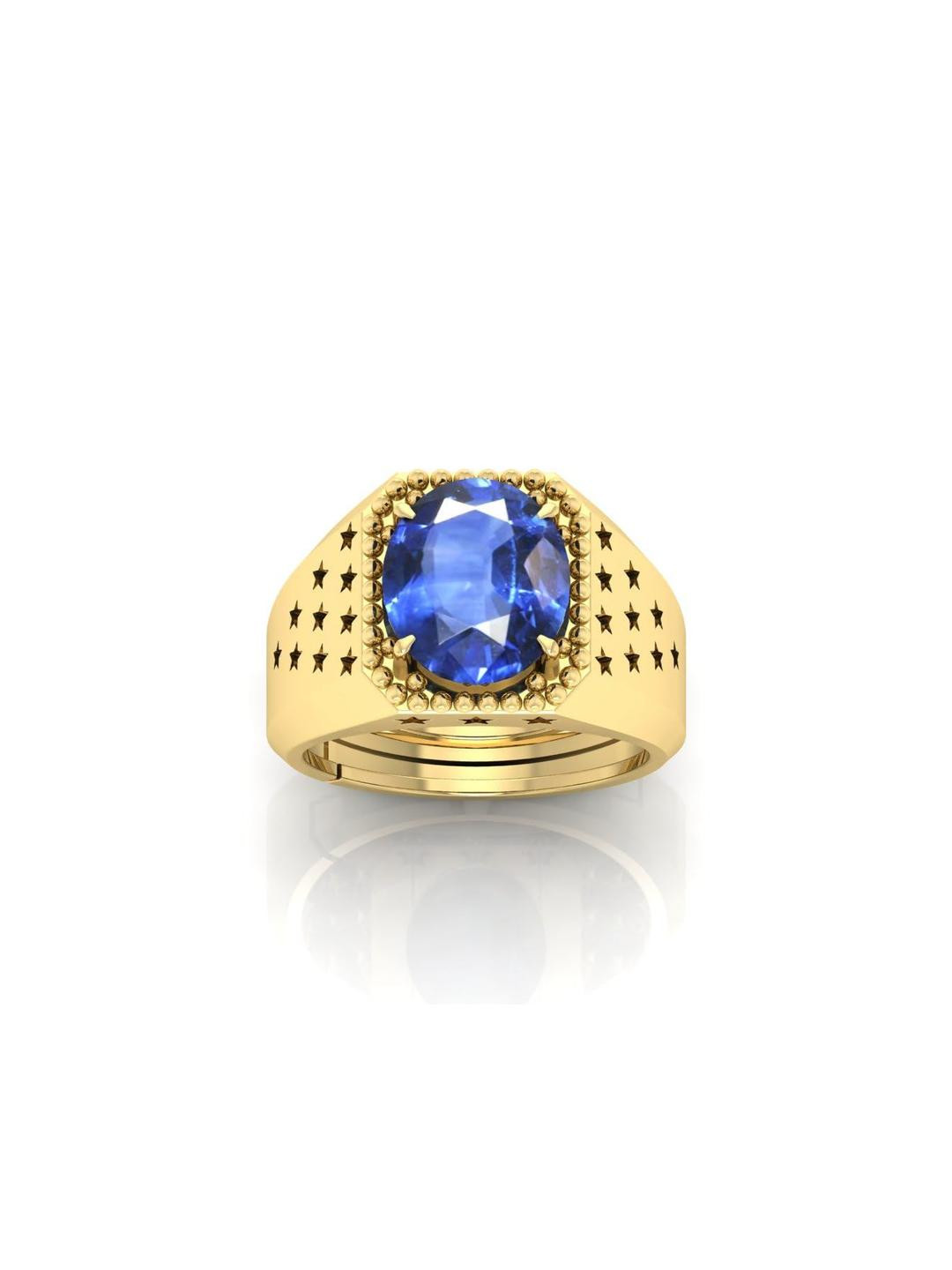 Pranjal Gems Unisex 14.25 Ratti Neelam Stone Gold Sapphire Gemstone Finger Ring