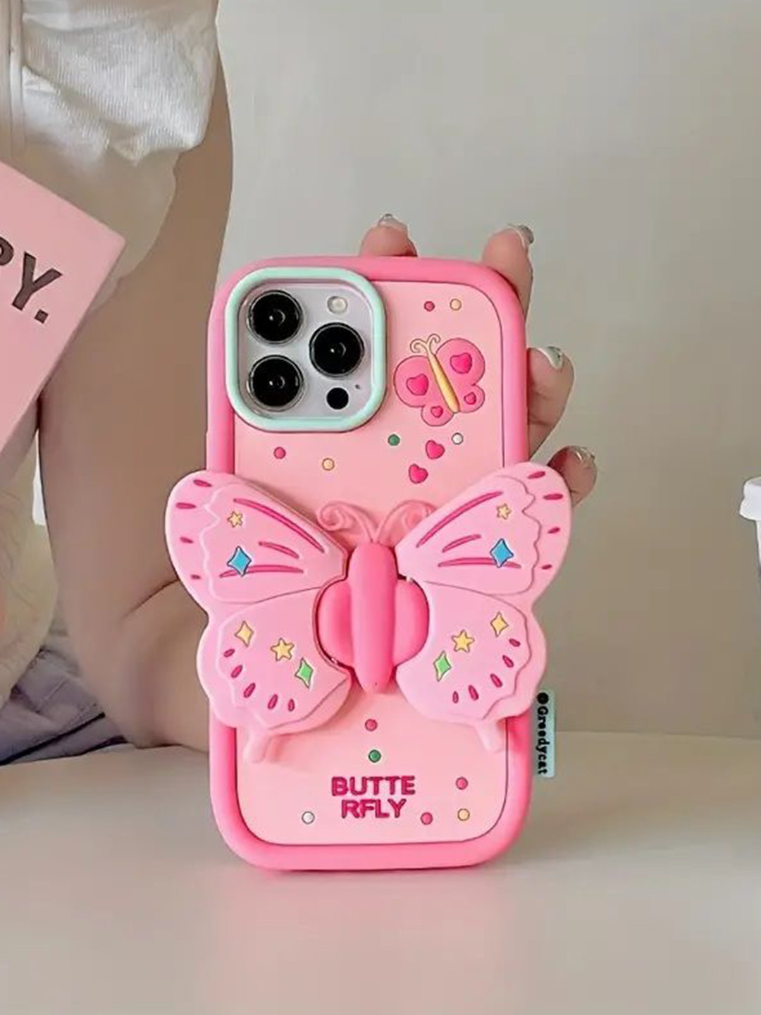 CASE CREATION Women 3D Butterfly Lovely Cartoon iPhone 13 Pro Bumper Case