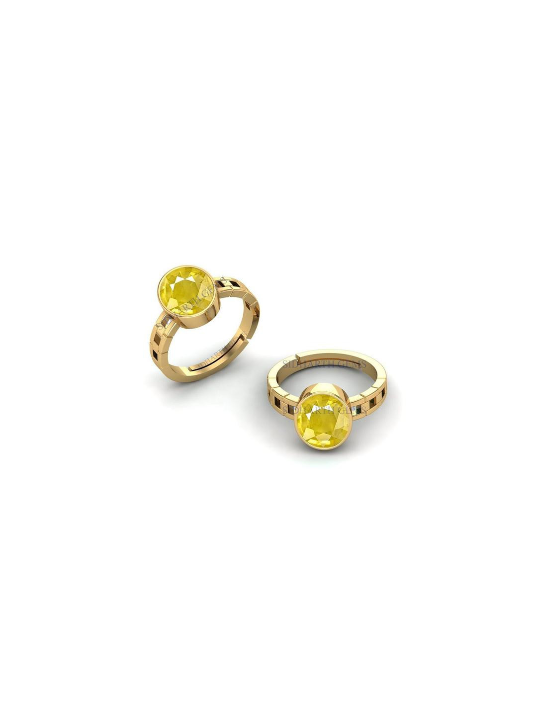 Sidharth Gems 12.25 Ratti 11.75 KT Yellow Sapphire Gold Plated Ring