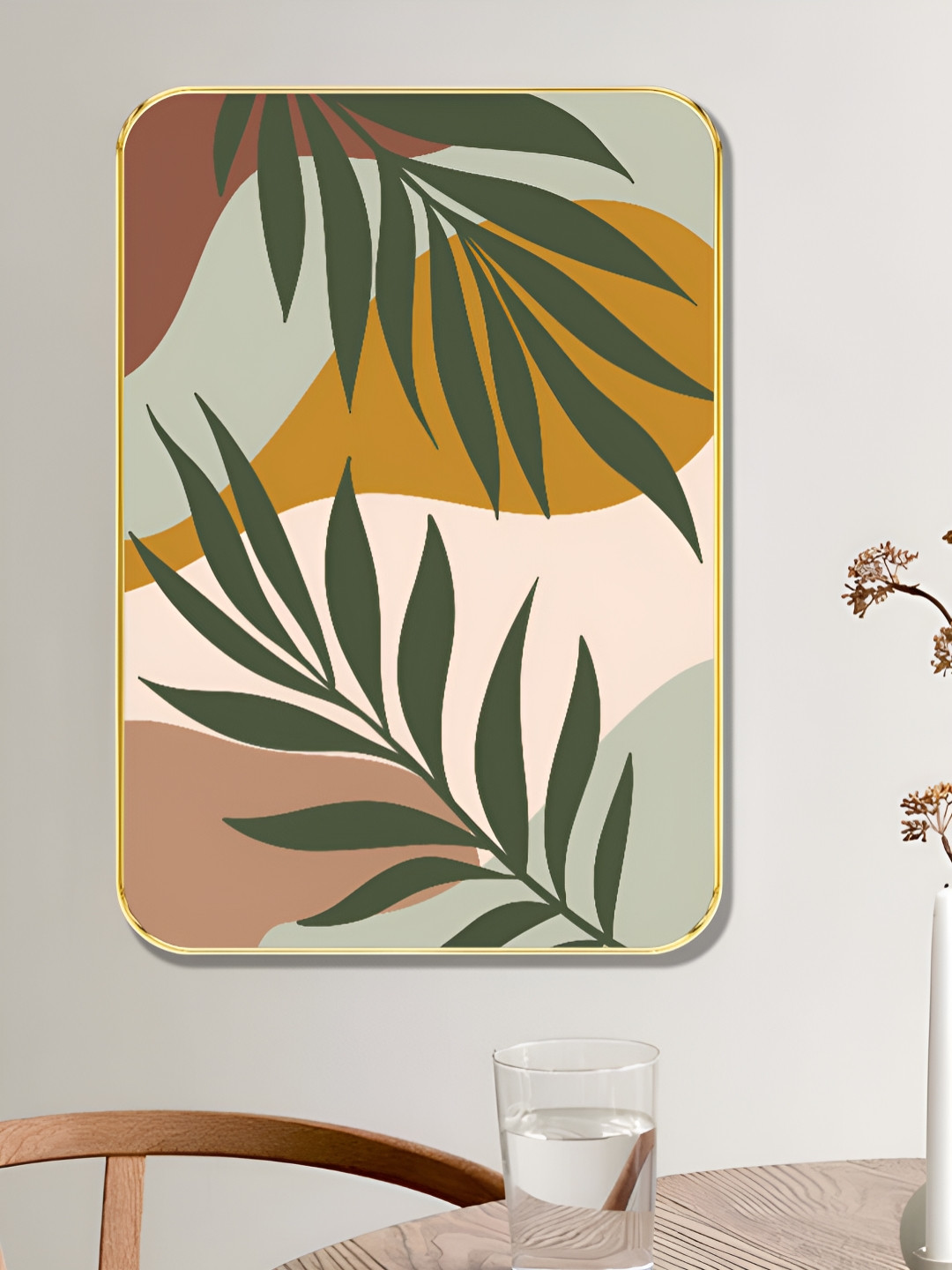 SAF Green & Pink Tropical Botanical Sparkle Lamination Wooden Wall Art