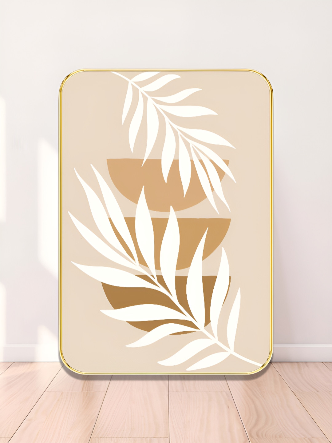 SAF Beige & White Minimalist Boho Sparkle Lamination Wooden Wall Art