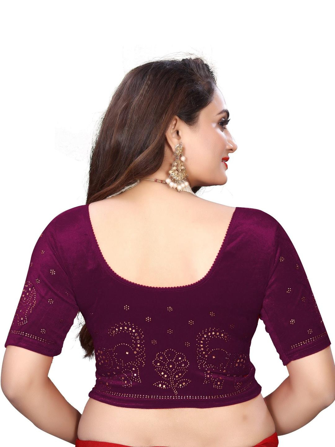 PU FASHION Women Purple Ready to Wear Saree Blouse