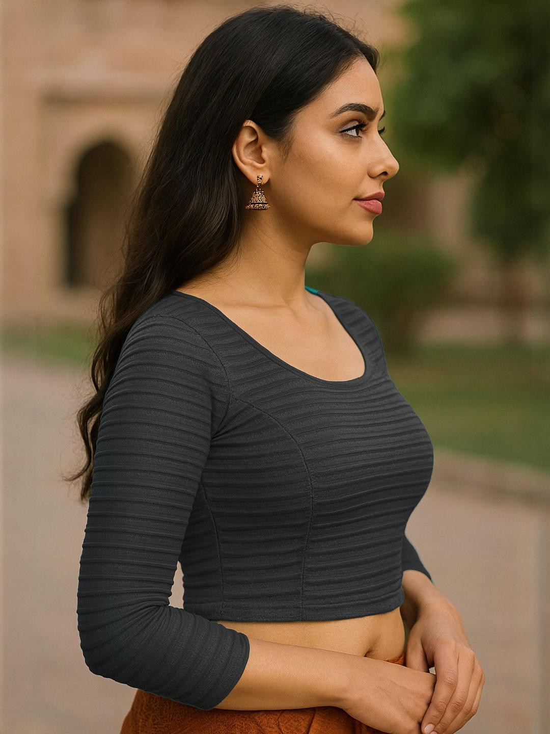 PU FASHION Women Striped Daily Saree Blouse