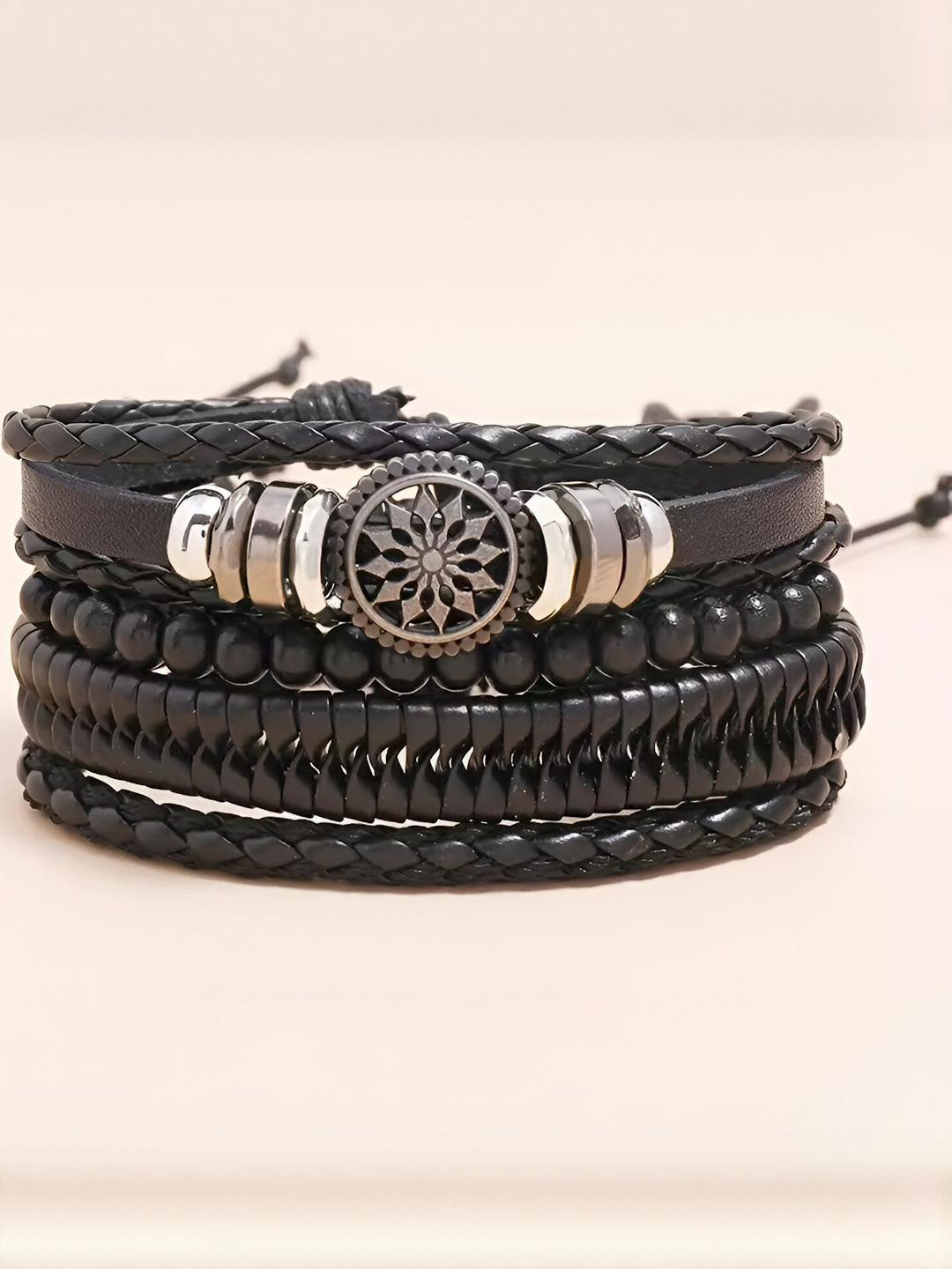 Fashion Frill Bracelet For Men Shiny Black Leather Bracelet For Men Jewellery