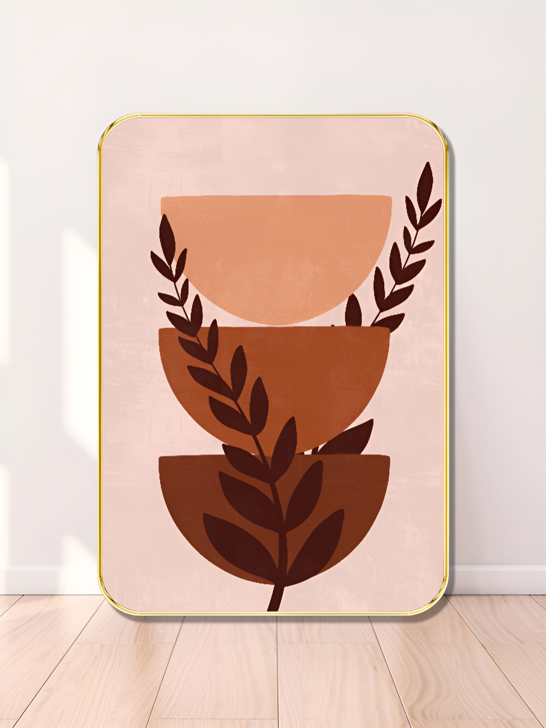 SAF Pink & Brown Leaf & Bowl Printed Wall Art