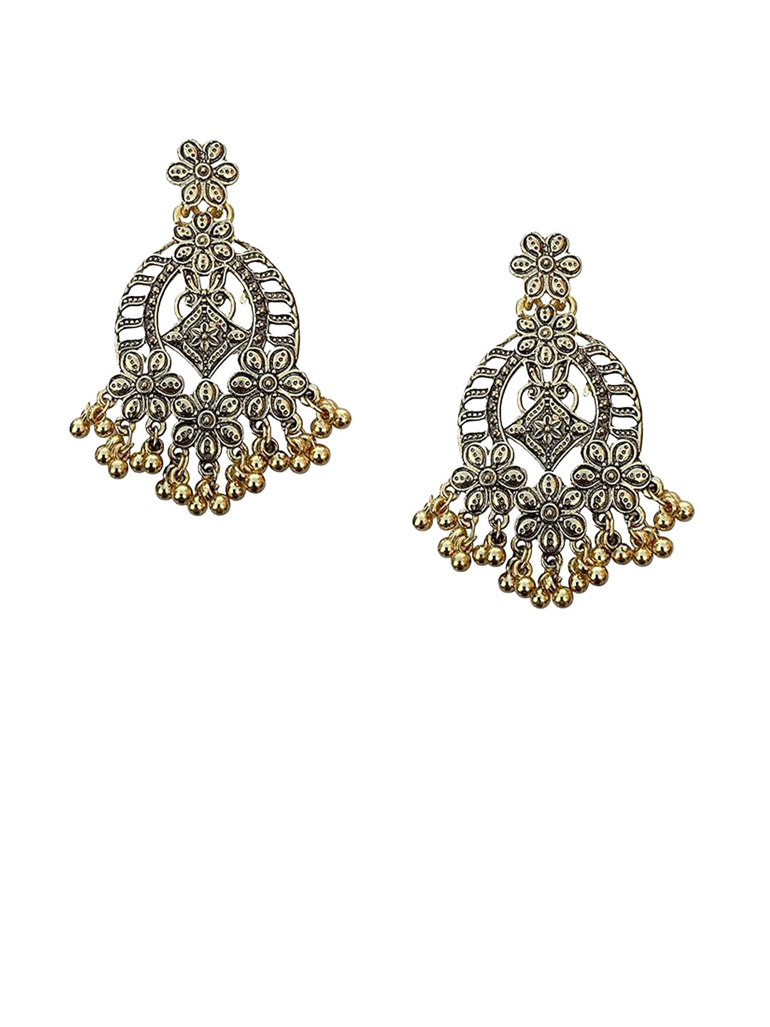 FURE Silver-Plated Kundan Contemporary Drop Earrings