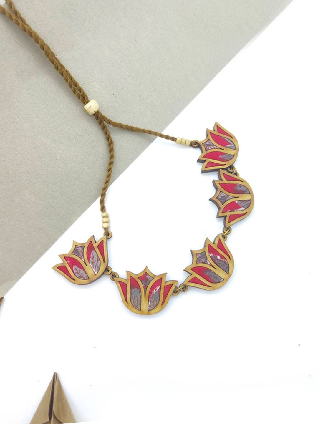 WHE Bloom Lotus Upcycled Fabric & Wooden Necklace