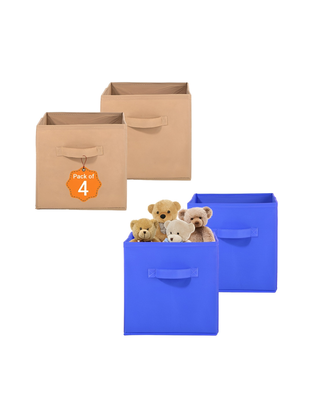 Aura 4 Pcs Blue Non-Woven Cloth Organisers Wardrobe Storage Box