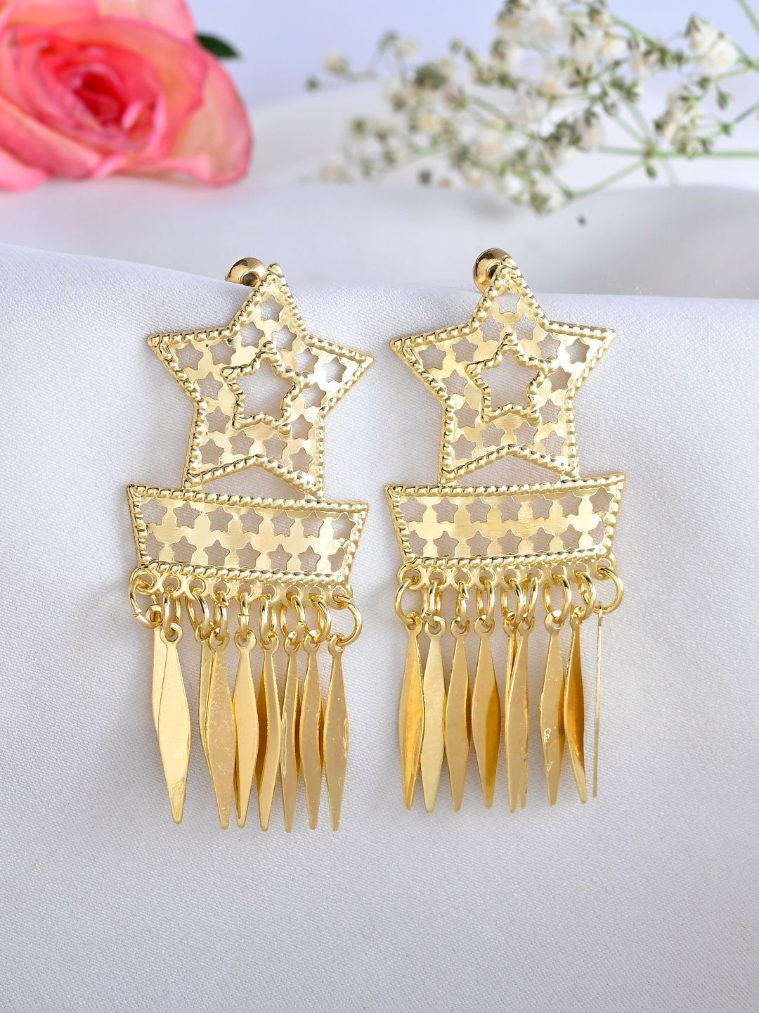 SUNBURST Gold-Plated Star Shaped Drop Earrings