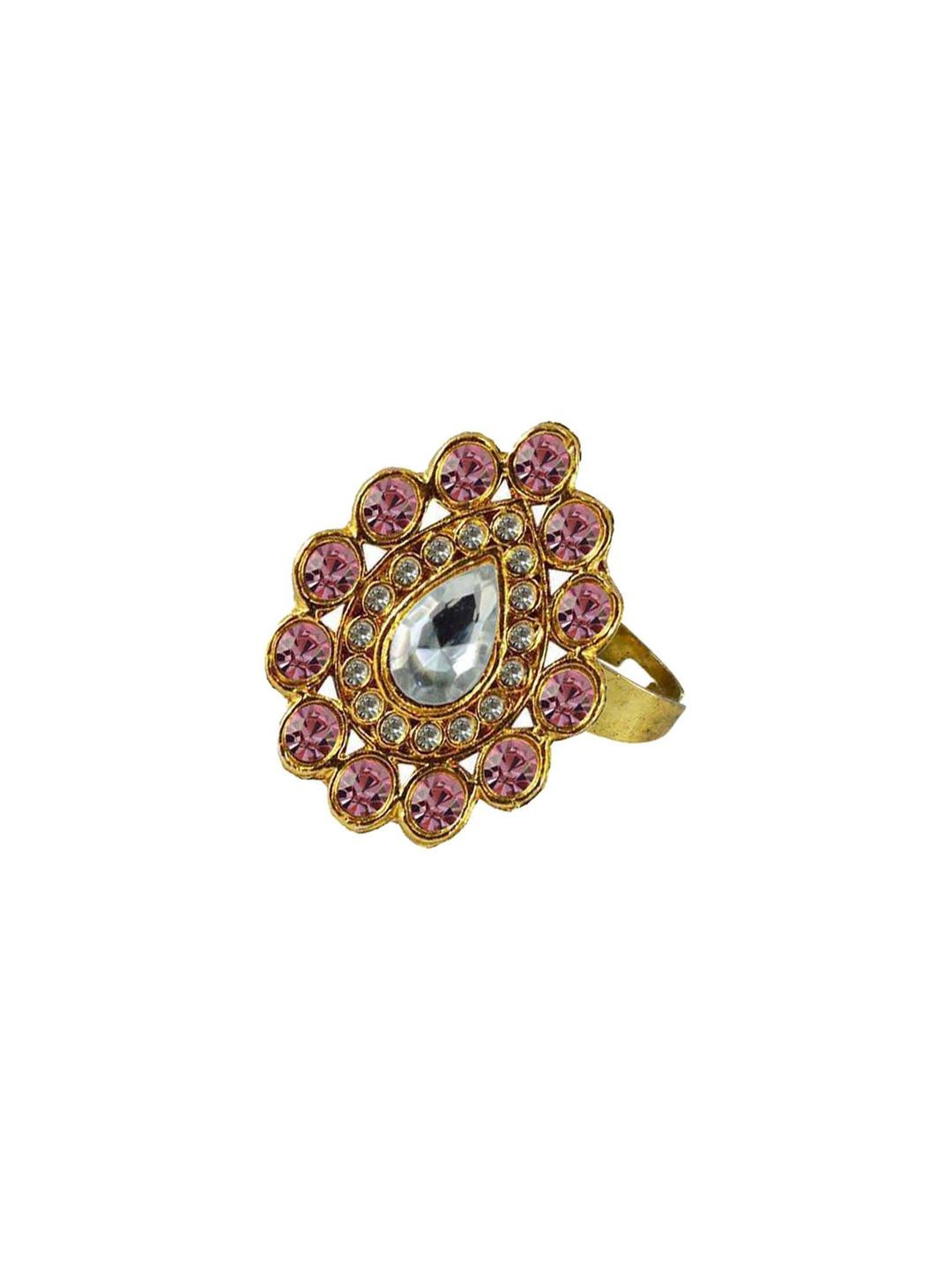 Multi Stone Stud-Gold Plated Brass Ring
