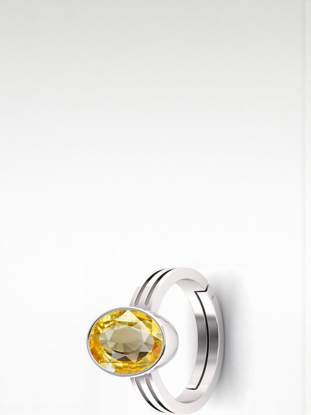 Sidharth Gems 10.25 Ratti 9.25 KT Yellow Sapphire Pukhraj Silver Plated Ring
