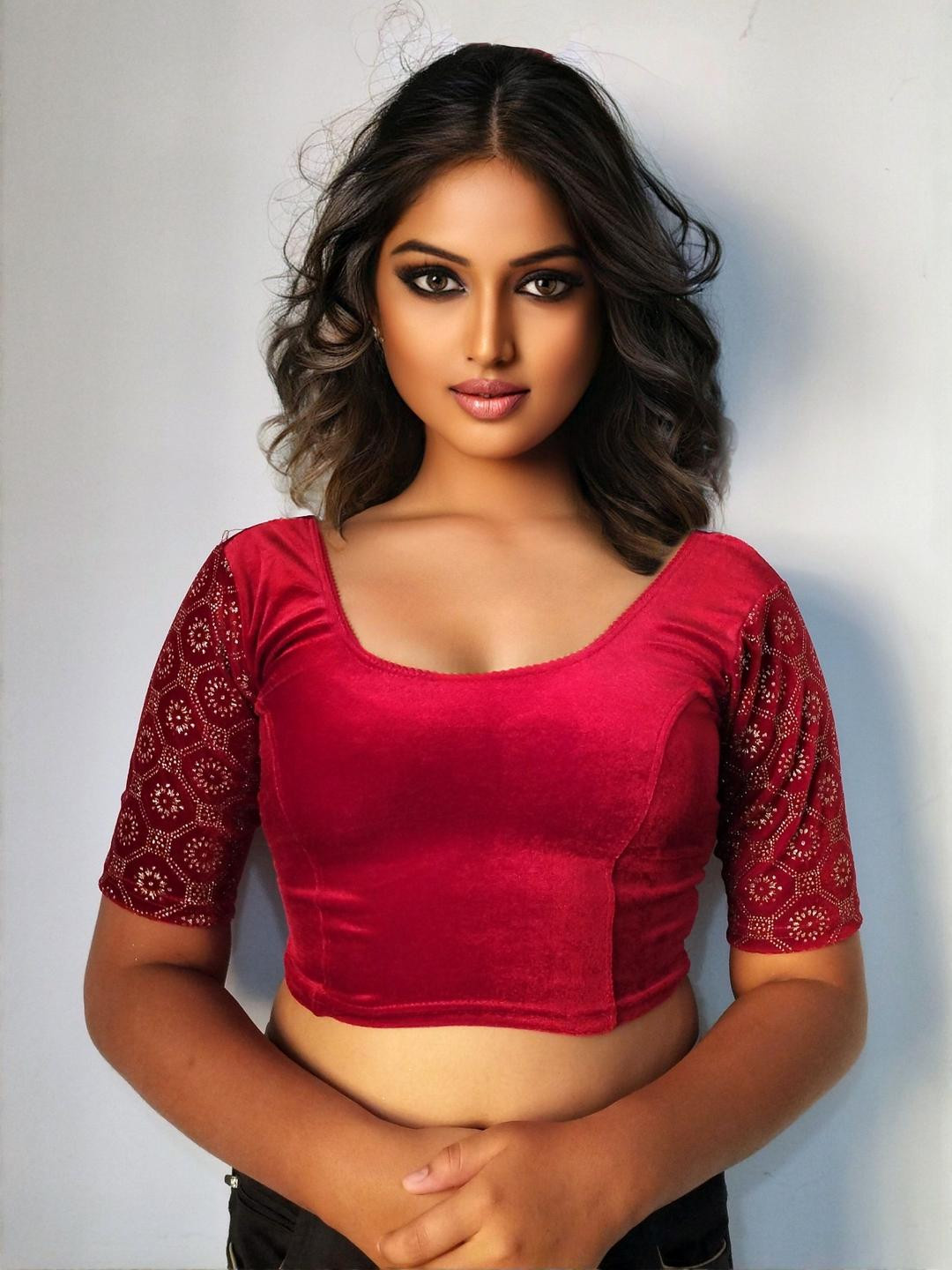 PU FASHION Women Round Neck Embellished Saree Blouse