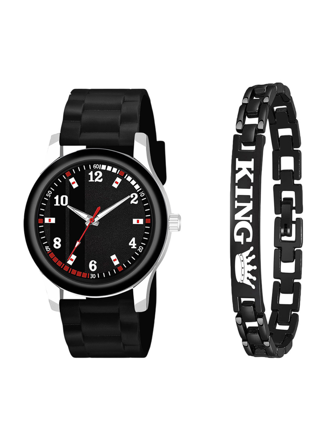 CSAMON Men Printed Dial & Straps Analogue Watch Gift Set B9050 BLKPATA NEW CD K Bracelet