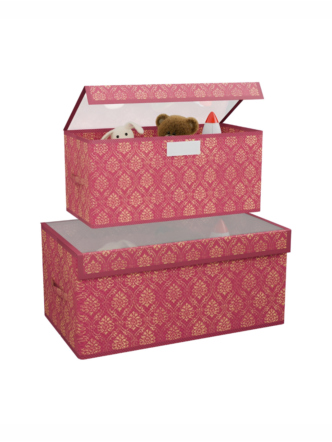 Aura 2 Pcs Maroon Storage Box with Transparent Lid Foldable Dress Closet Organiser