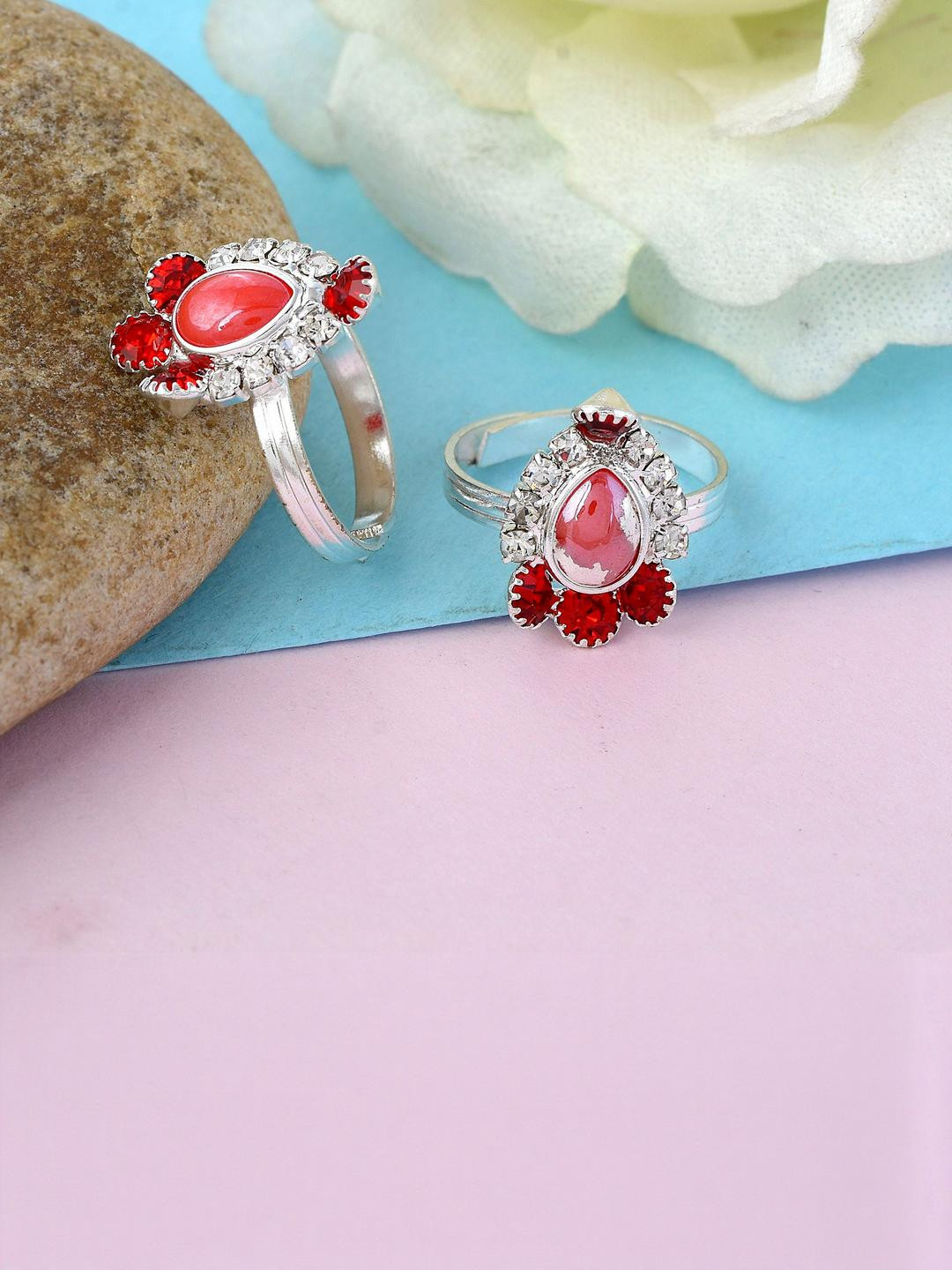 MEMOIR Silverplated Red Stone colourful CZ Bichiya Toering Traditional