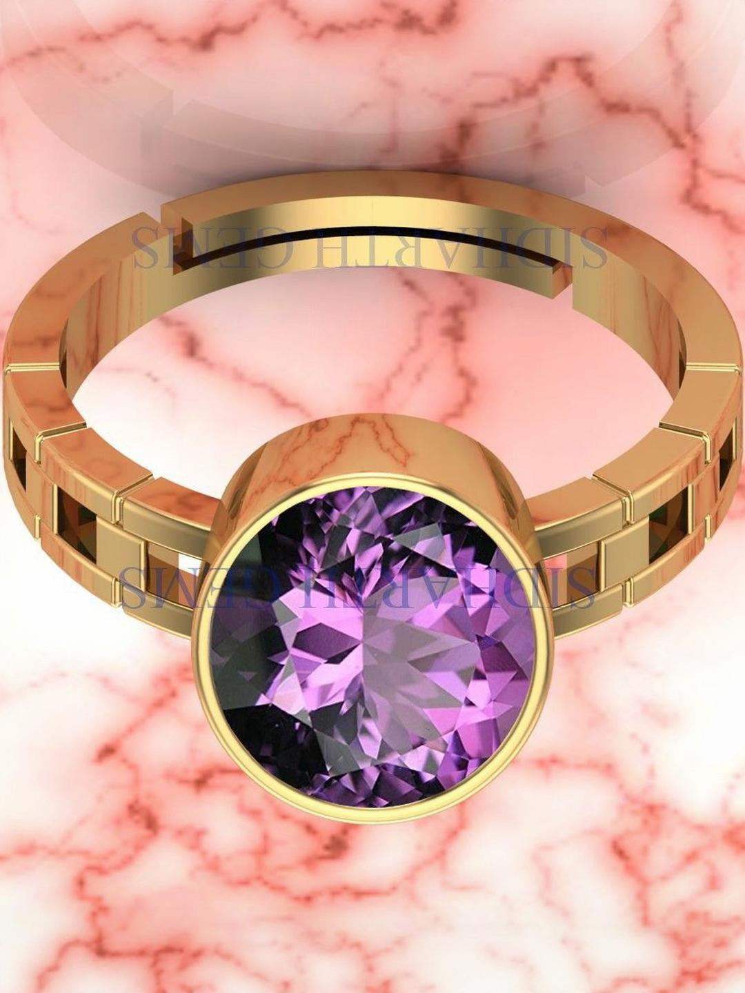 Sidharth Gems Rhodium Plated Brass Amethyst Ring