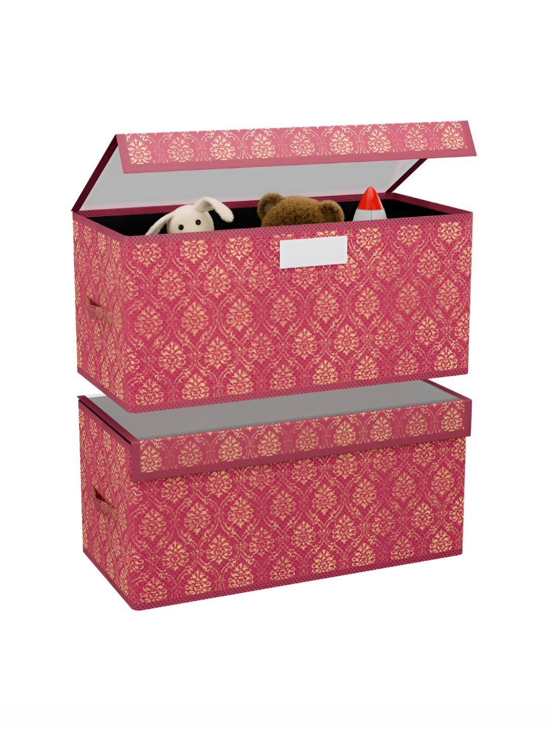 Aura Set of 2 Maroon Storage Box with Transparent Lid Foldable Dress Closet Organiser