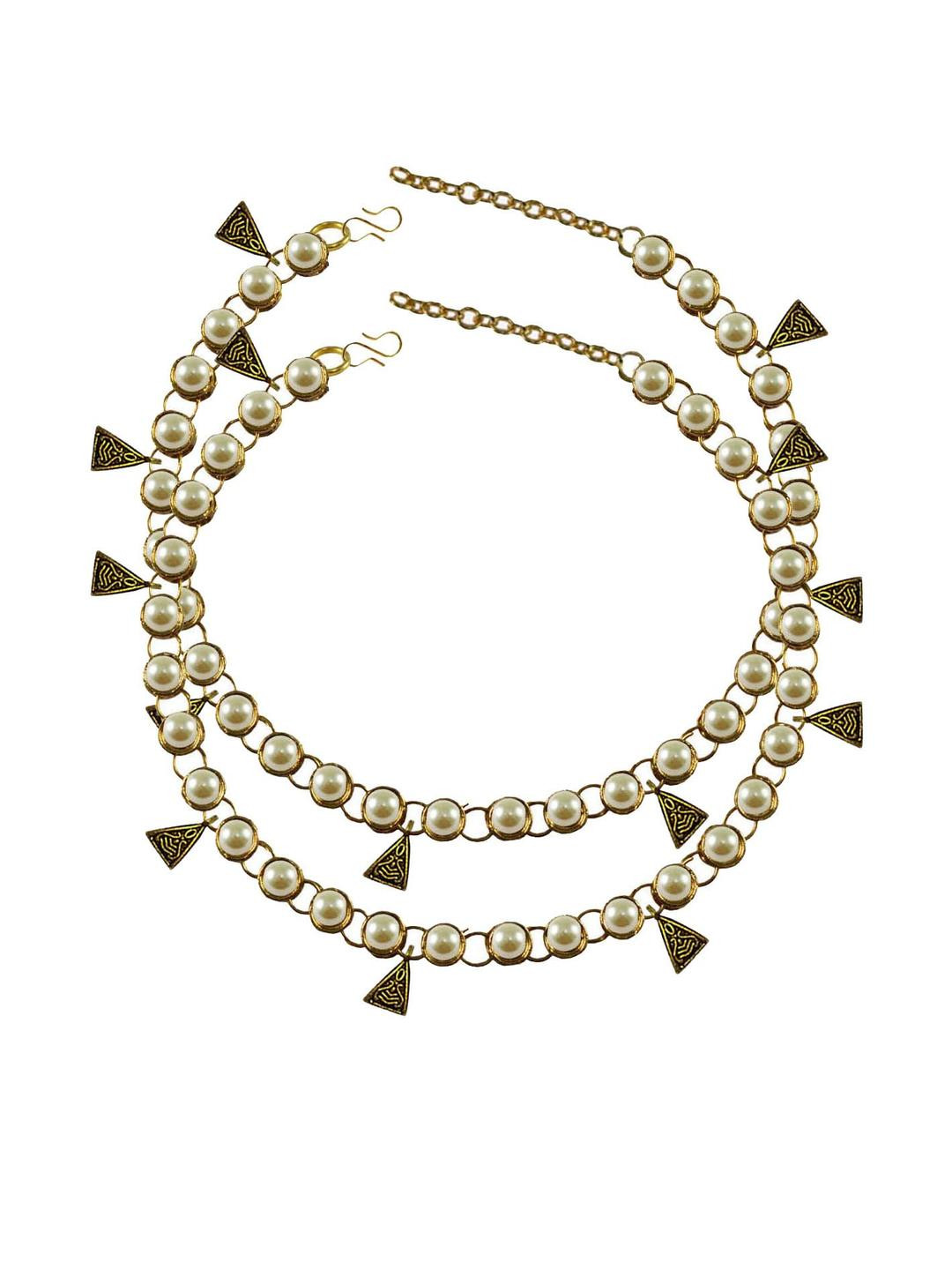 Vidhya Kangan Cream Moti Stud-Gold Plated Brass Anklet