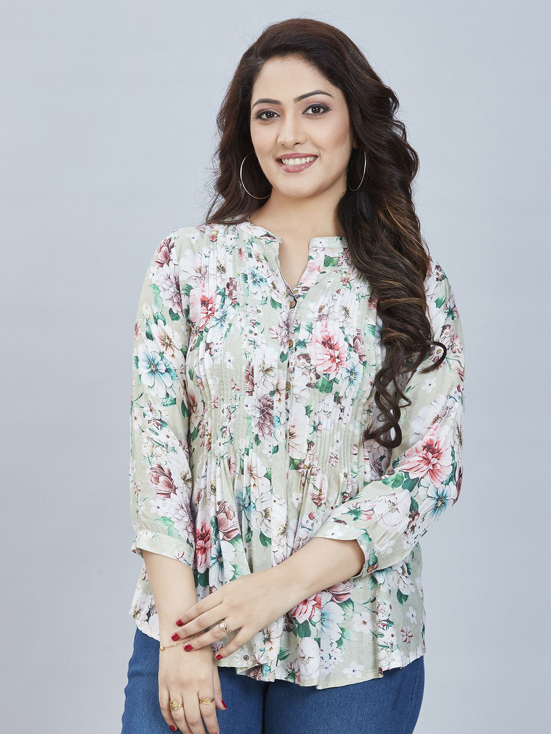 FANTASIA Women Mandarin Collar Printed Tunic