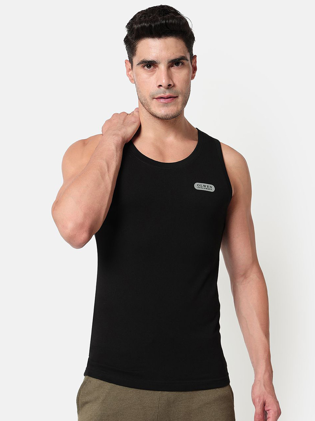 OLWEN Men Sleeveless Organic Cotton Tank Vest 1993-TANK-PO1-ONYX-S