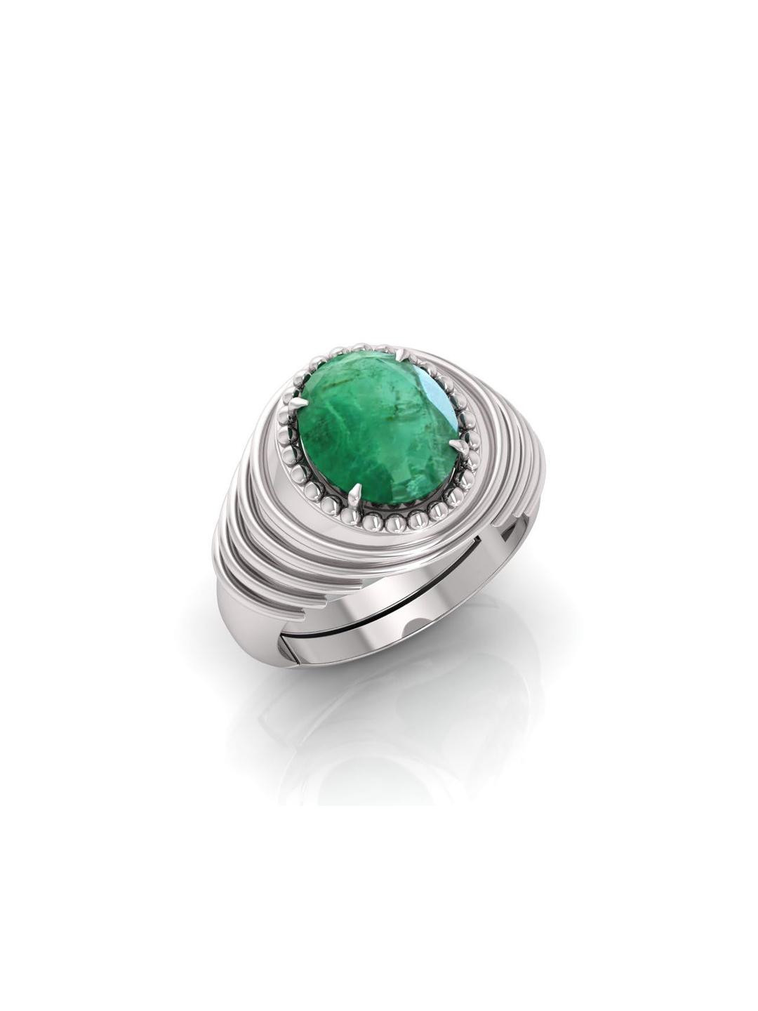 Pranjal Gems Unisex 0.25 Ratti Panna Emerald Gemstone Studded Adjustable Ring