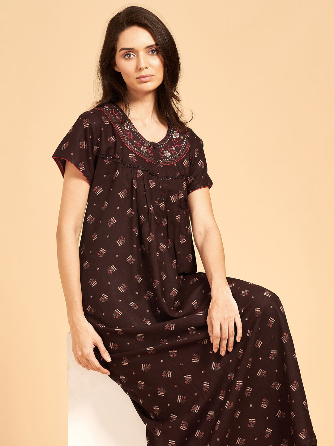 PASTEL CLIP Women Printed Plus Size Maxi Nightdress