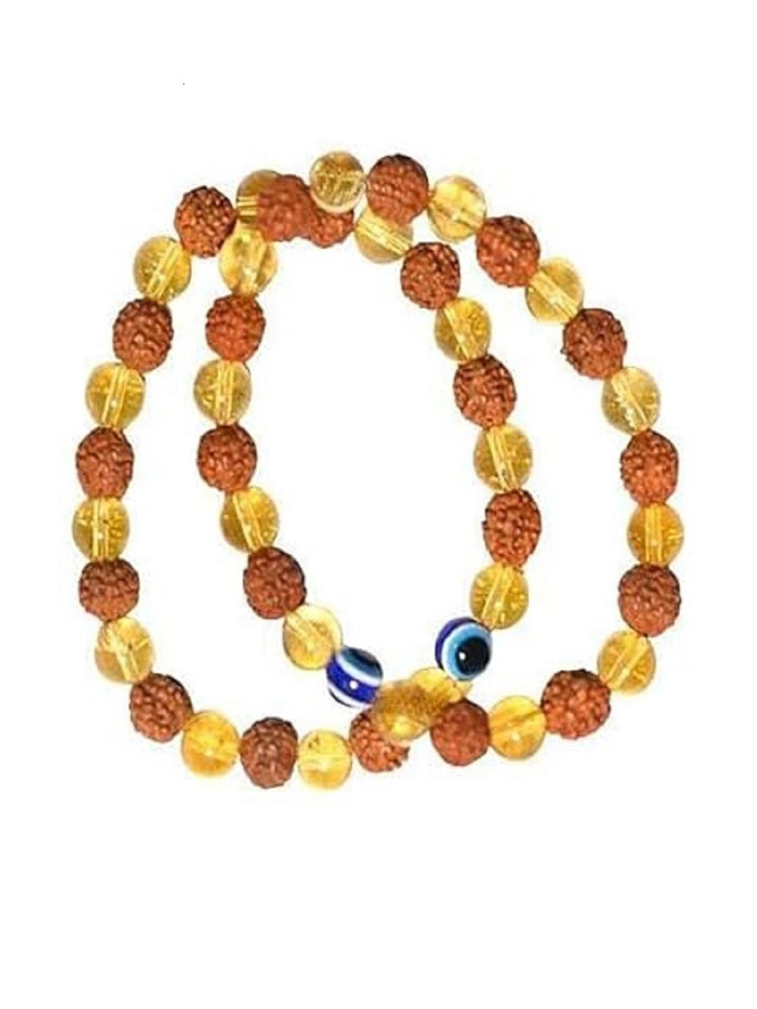 HEALINGGEMS Unisex Pack Of 2 Rudrakash Citirine With Evil Eye Bracelet