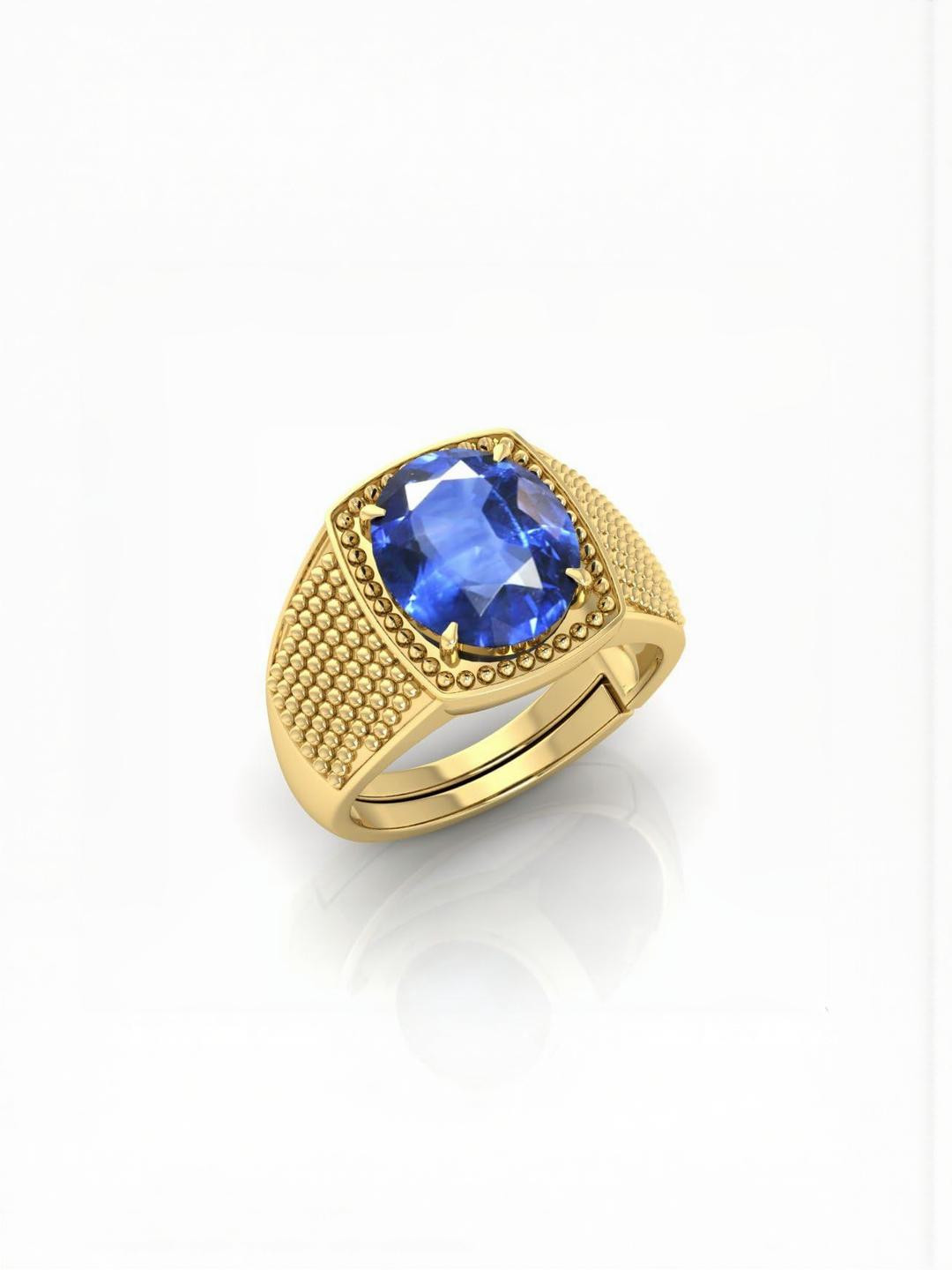 Pranjal Gems Unisex 15.25 Ratti Neelam Stone Studded Gold-Plated Adjustable Finger Ring