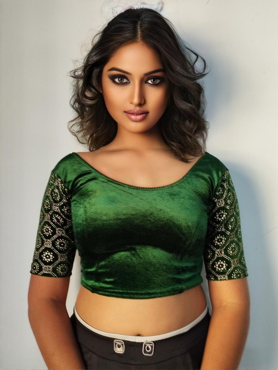 PU FASHION Women Green Ready to Wear Saree Blouse