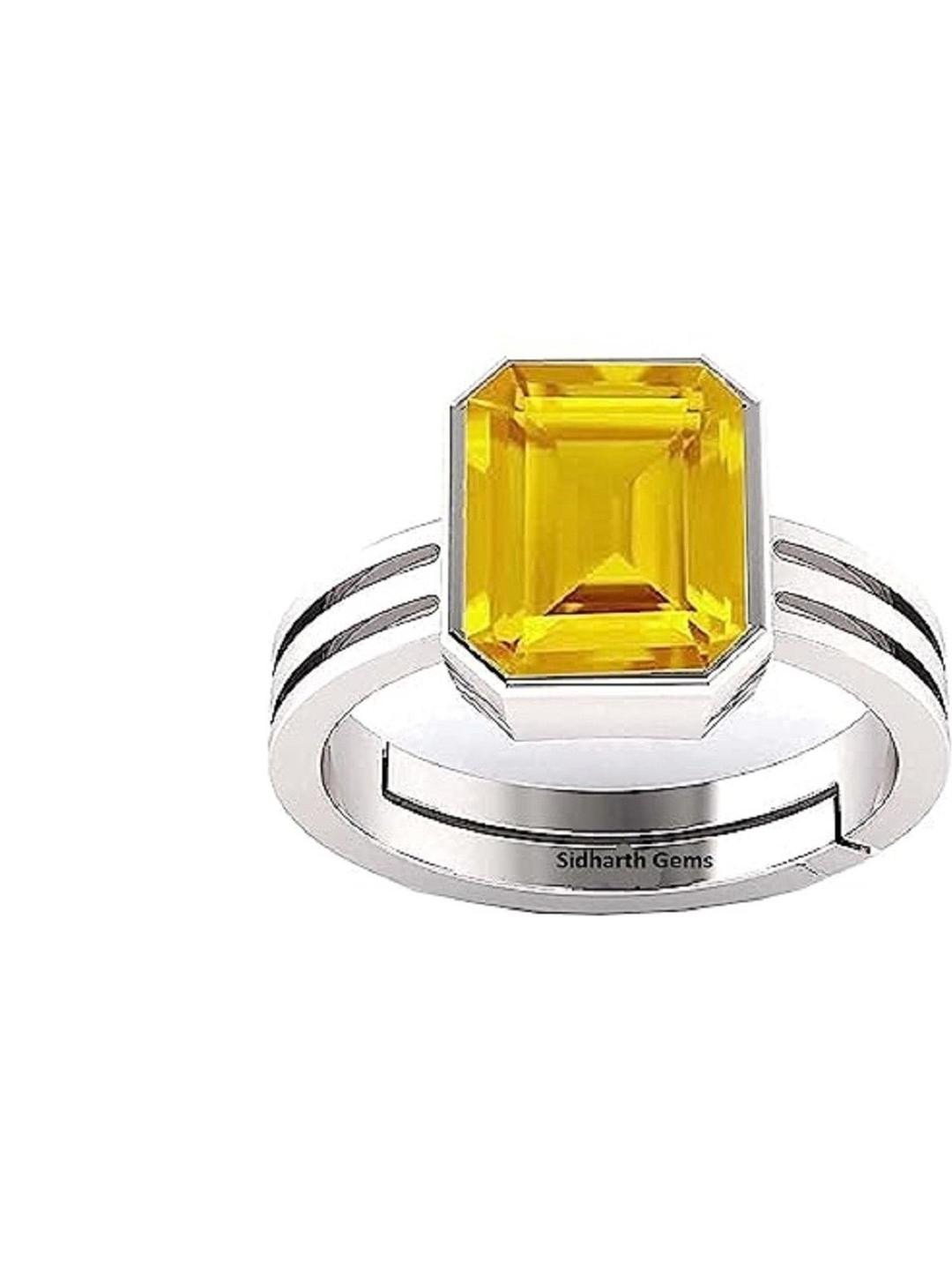 Sidharth Gems 7.25 Ratti 6.25 Carat Yellow Sapphire 92.5 Silver Sterling Ring