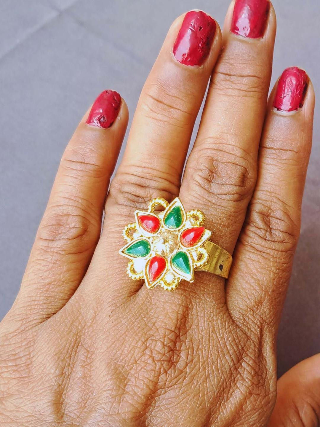 Vidhya Kangan Golden Kundan Stud Brass Ring