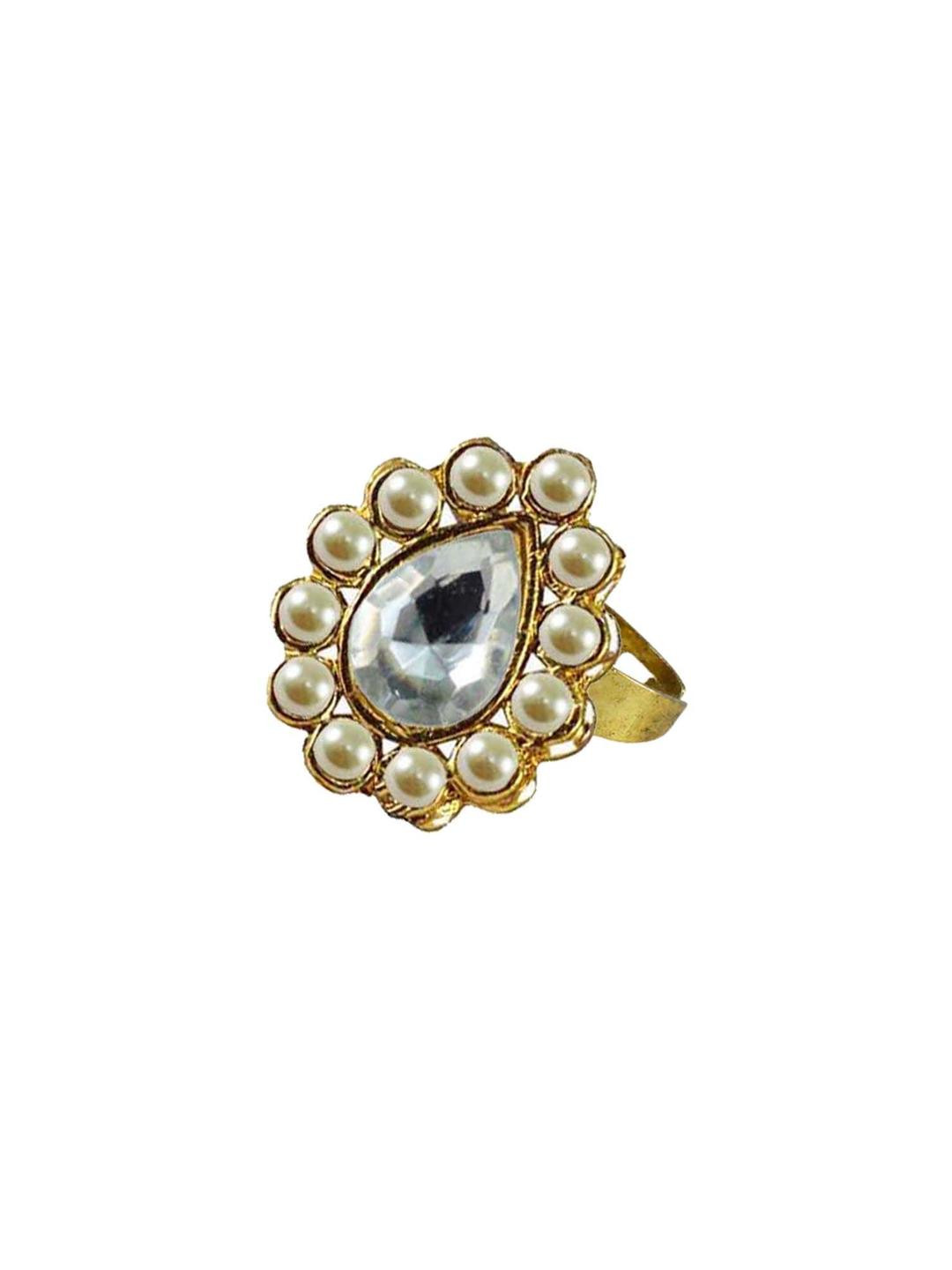 Vidhya Kangan Golden Plated Stone Studded Brass Finger Ring