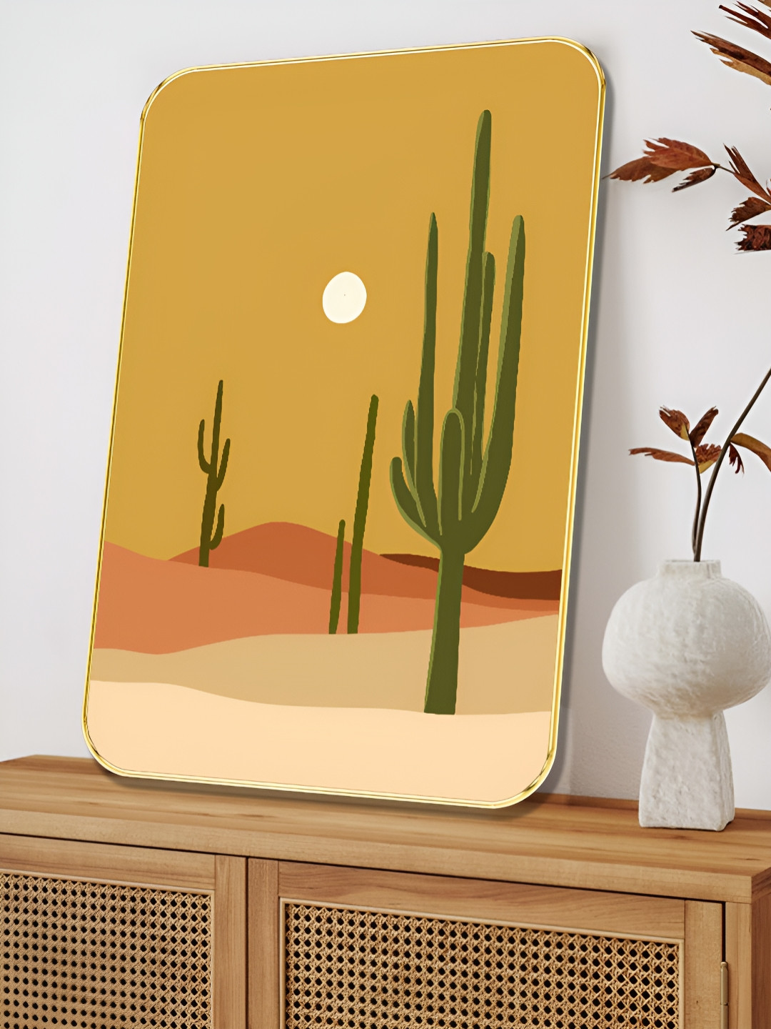 SAF Desert Cactus Wood Wall Rectangle Paintings Wall Art - 24 x 18 In