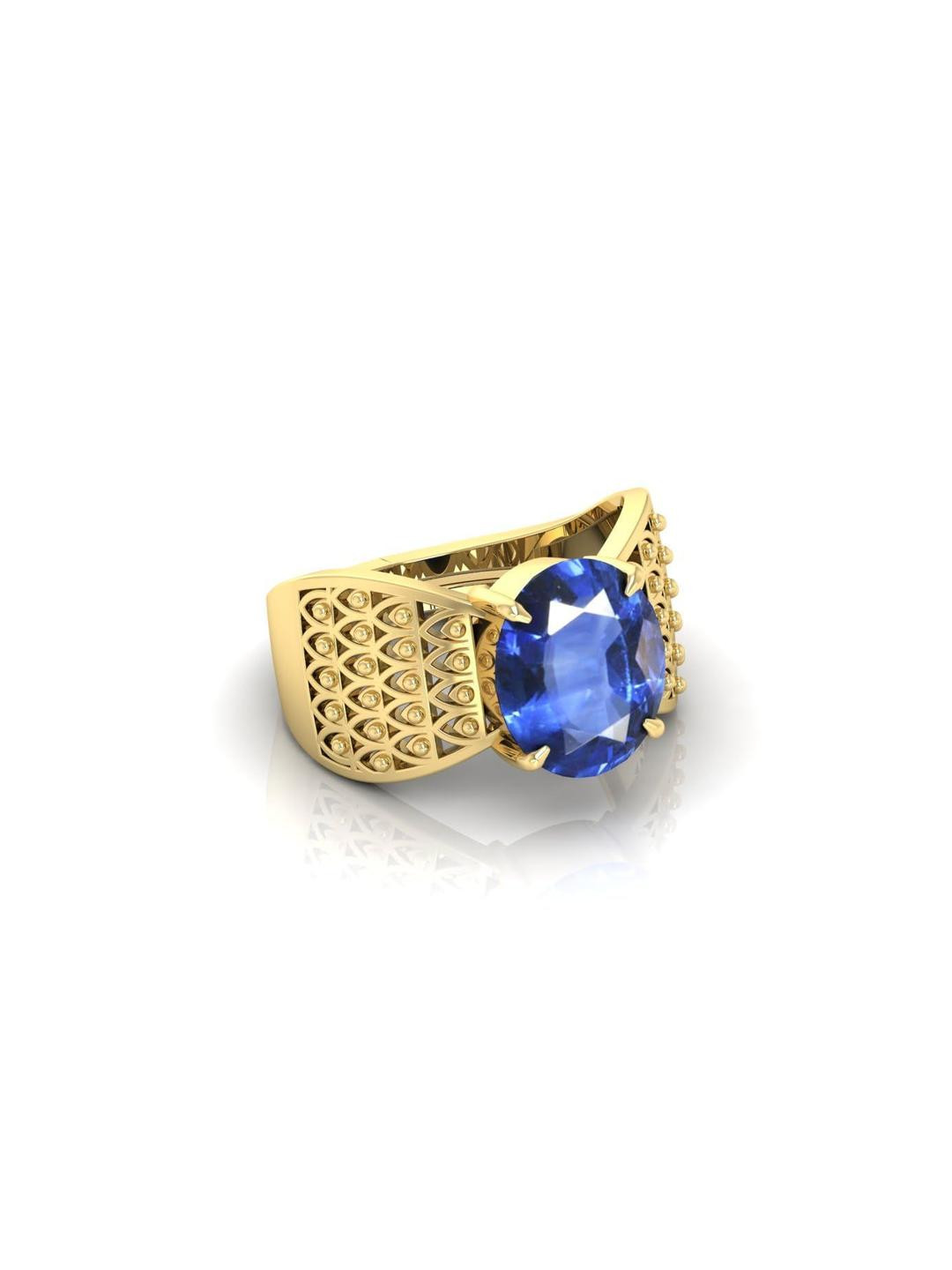 Pranjal Gems Unisex 11.25 Gold Ratti Neelam Stone Sapphire Gemstone Finger Ringer