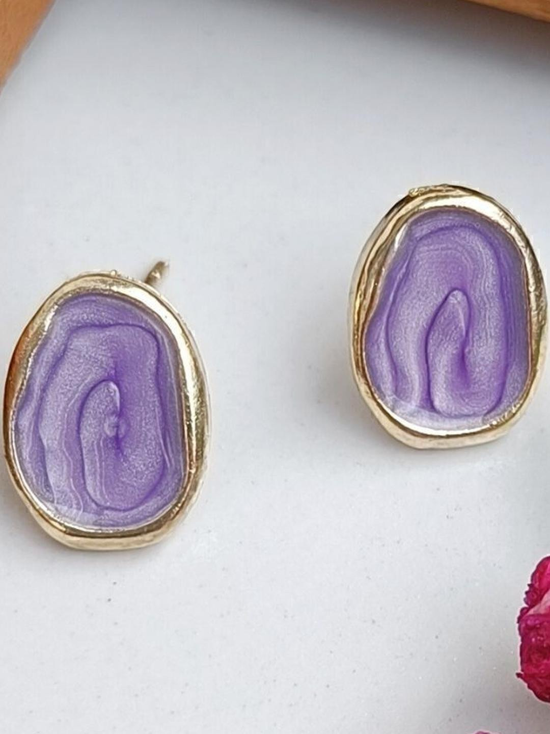 FindHerFavorite Gold Plated Contemporary Enamelled Studs