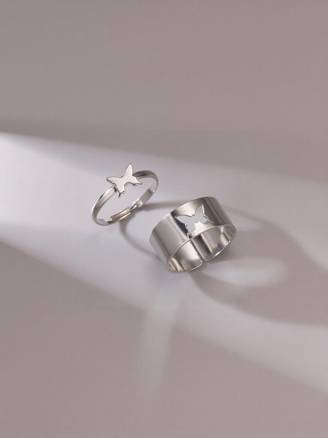 Arzonai Coloured 2 Pcs/Set Butterfly Adjustable Couples Metal Ring Set