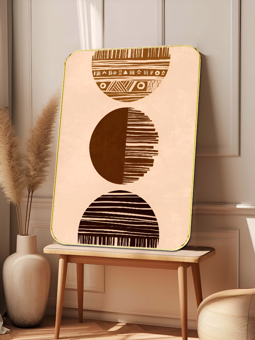 SAF Pink & Brown Tribal Geometric Abstract Wooden Wall Art