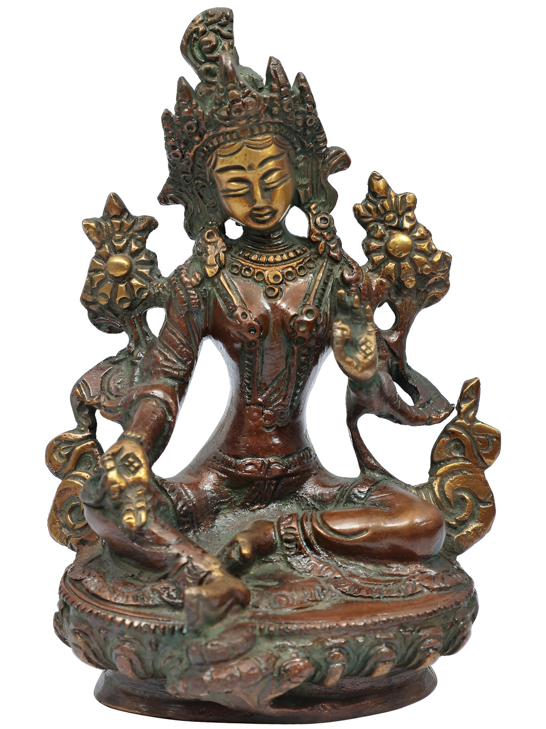 Exotic India The Exquisitely Sculpted Green Tara In Brass Statue Showpiece