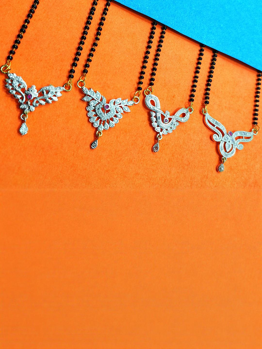 DIVYANSHI COLLECTION Set Of 4 Partywear Silver Plated Ad Brass Mangalsutra