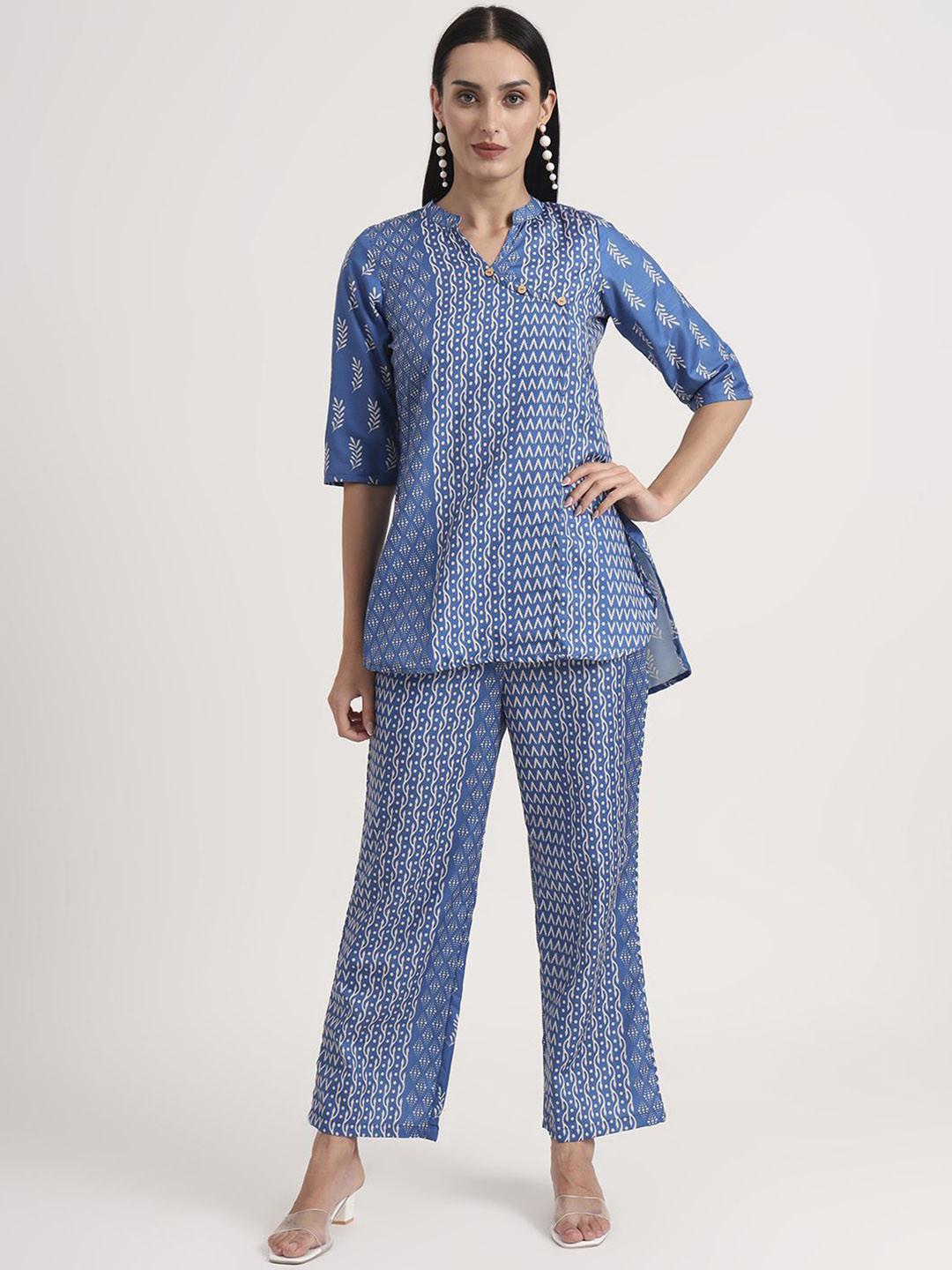 DRUPH & CO Printed Mandarin collar Tunic With Palazzos