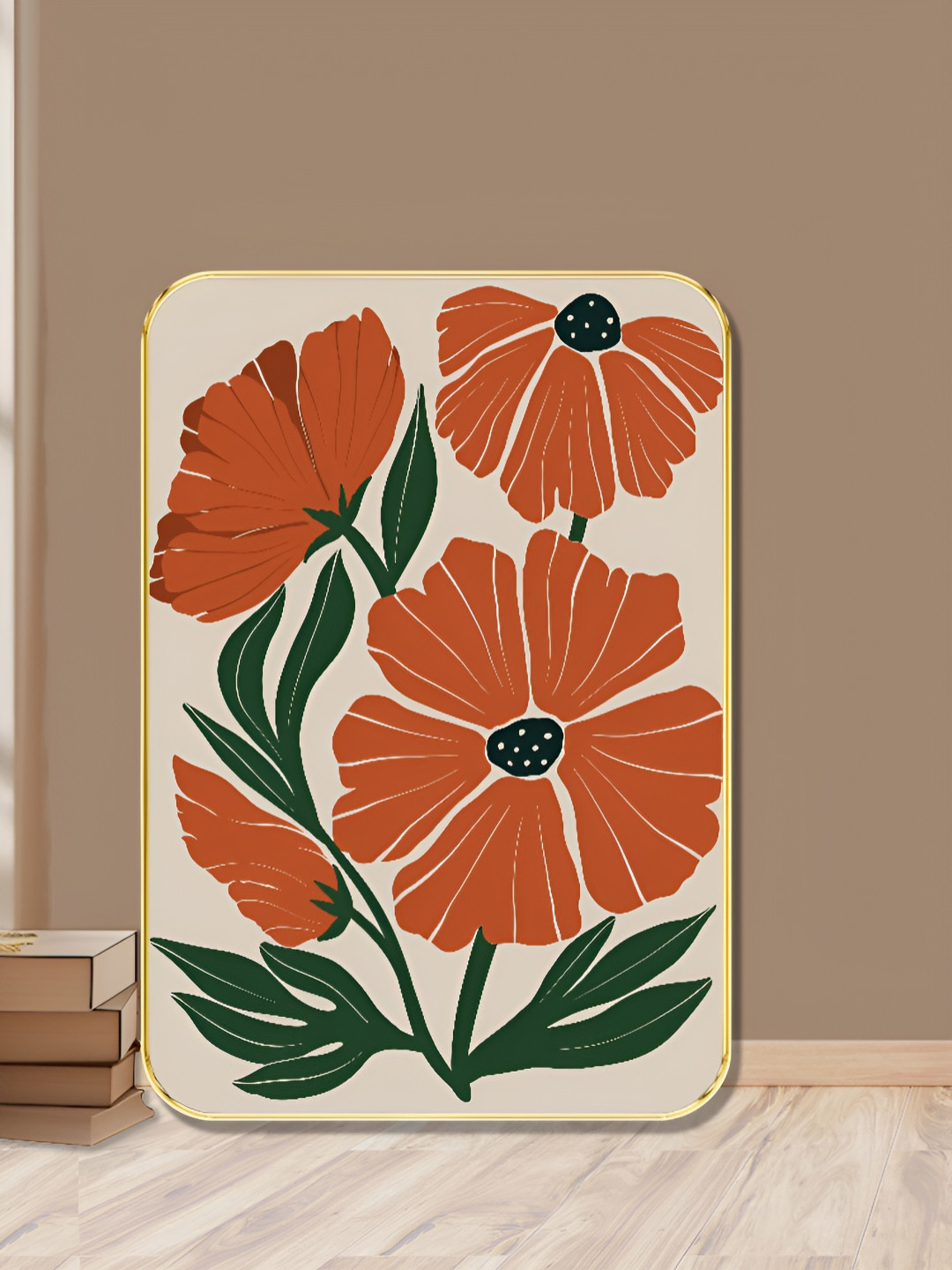 SAF White & Orange Rustic Floral Sparkle Lamination Wooden Wall Art