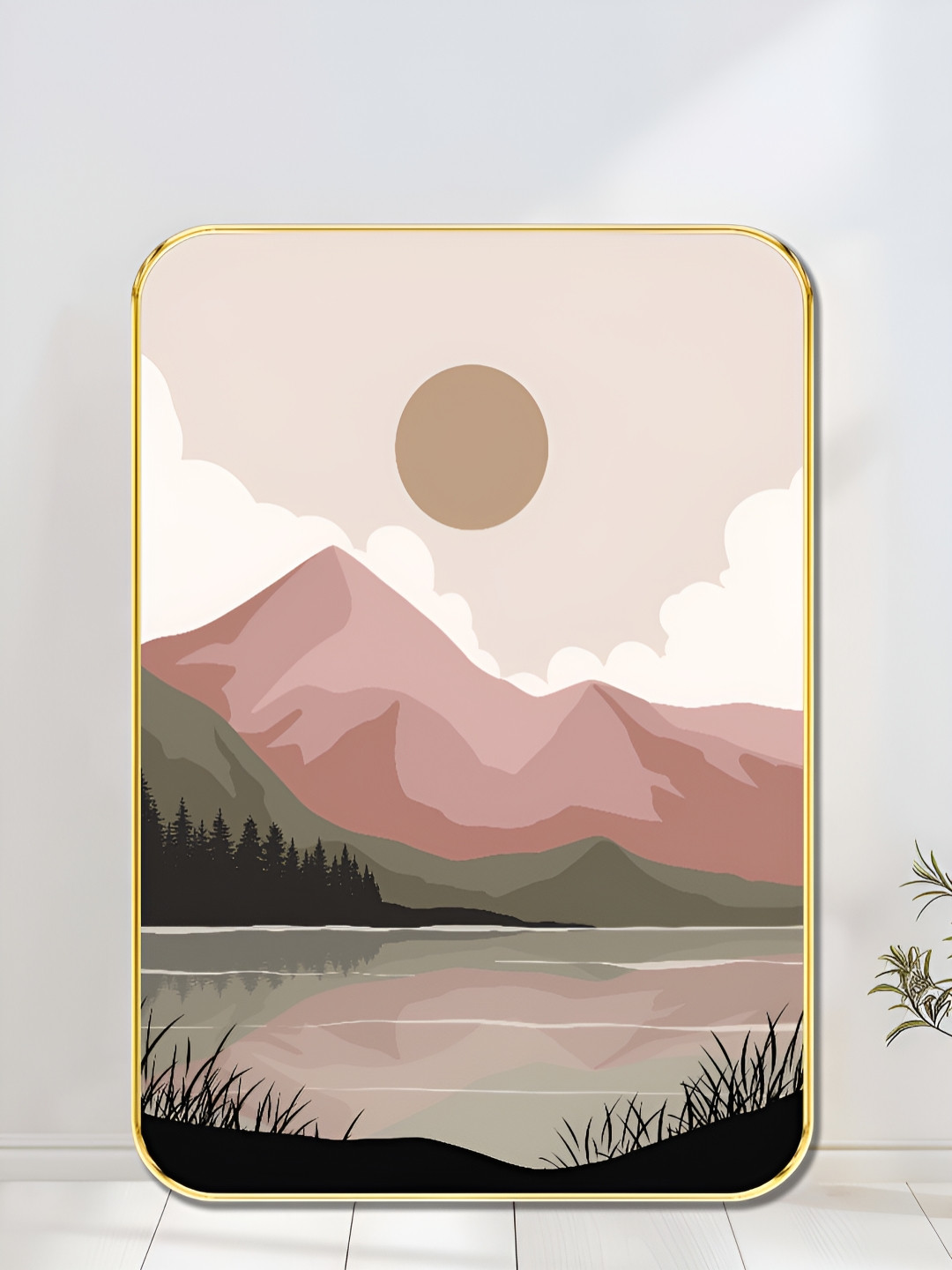 SAF Mountain Lake Wood Wall Rectangle Paintings Wall Art - 18 x 24In