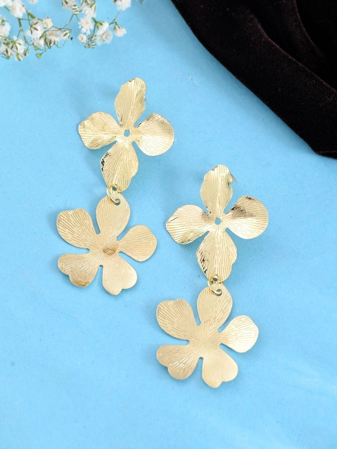 SUNBURST Gold-Plated Floral Shaped Drop Earrings
